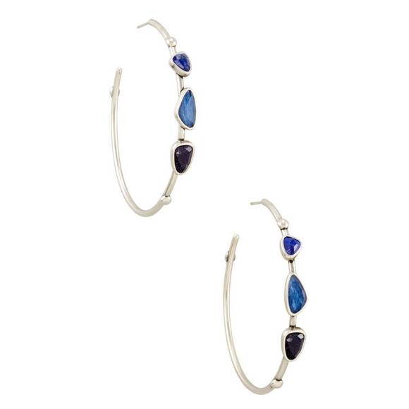 NEW KENDRA SCOTT women's ivy hoop vin earrings in silver navy mix